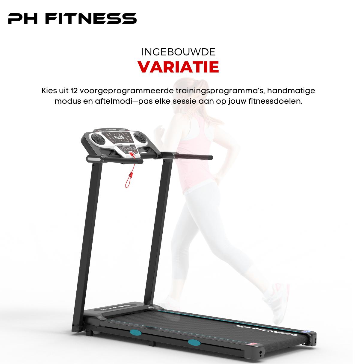 TR - 800 Opvouwbare Loopband – 1.5HP, 12km/u, Bluetooth App, 130kg Draagvermogen, 12 Programma’s - PH Fitness