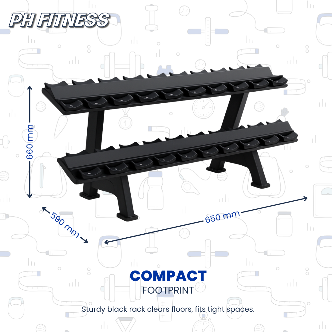 PH Fitness Dumbbell Rek – 2-Laags - 10 Paar Ronde Dumbbells