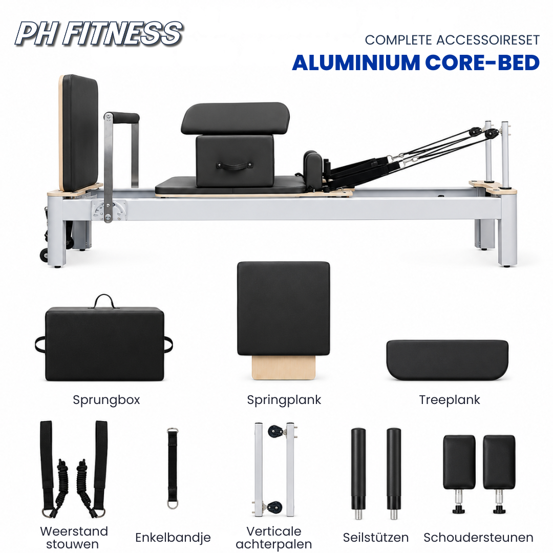 Complete accessoireset van de PH Fitness aluminium Pilates Reformer