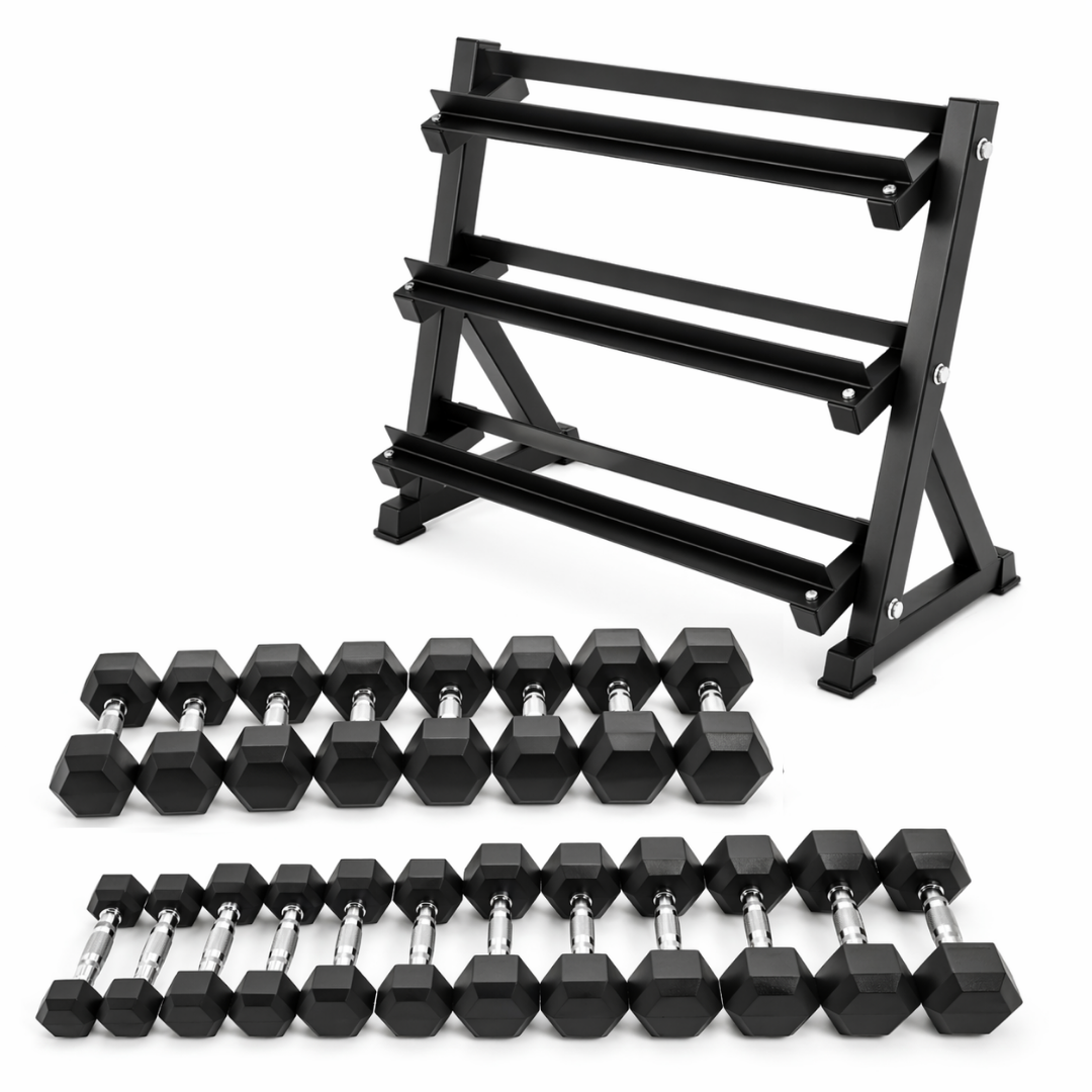 Hexa Dumbbell Set - 2.5 to 25KG with Dumbbell Rack