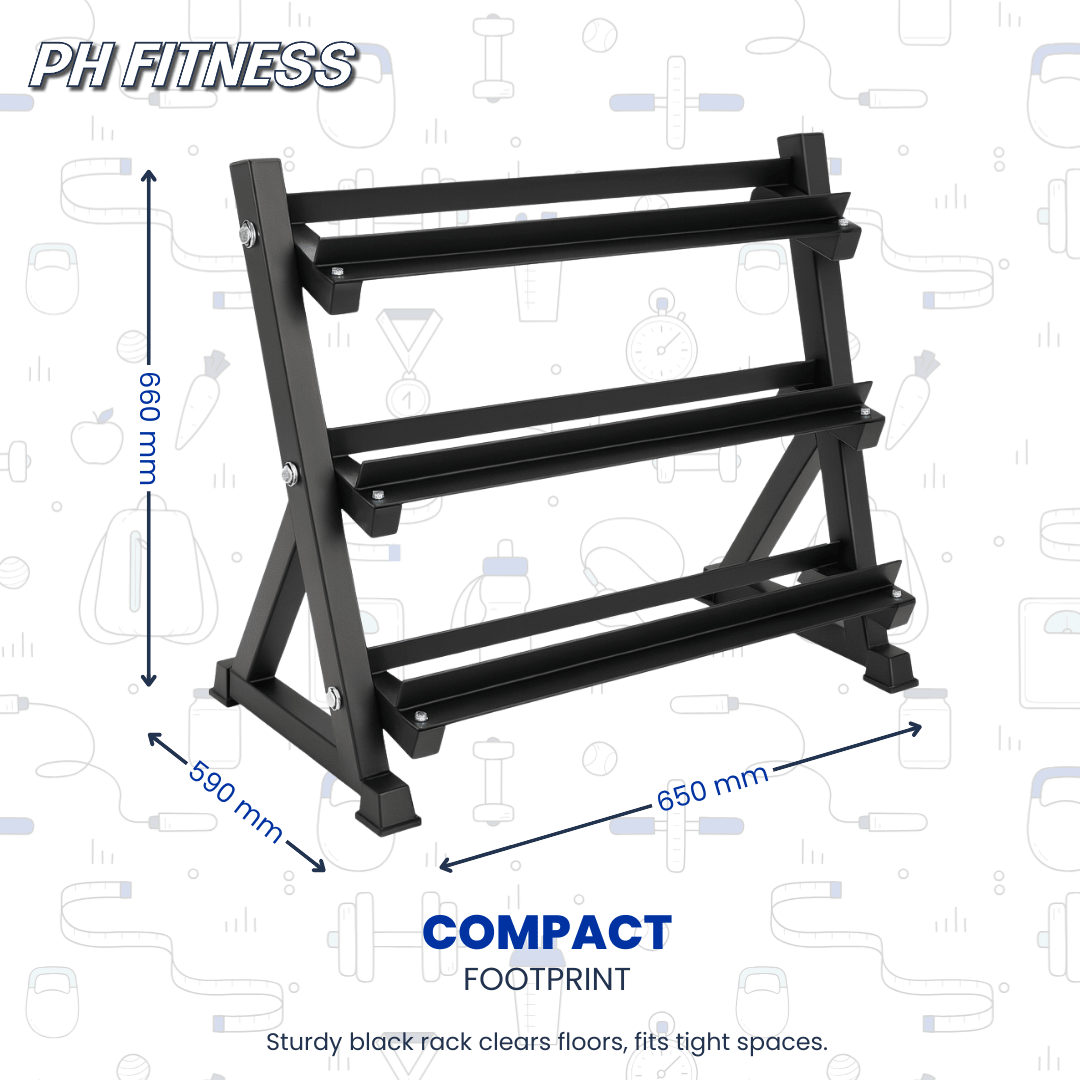Dumbbell Rek – 3 - Laags Professioneel Ontwerp 2,5KG–25KG of 2KG - 20KG - PH Fitness