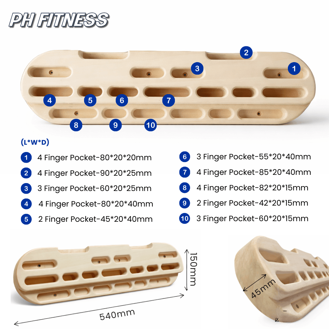 Houten Hangboard / Fingerboard voor Klimtraining – Professioneel Trainingsbord voor Grip - , Vinger - en Onderarmkracht – Boulderen & Sportklimmen - PH Fitness