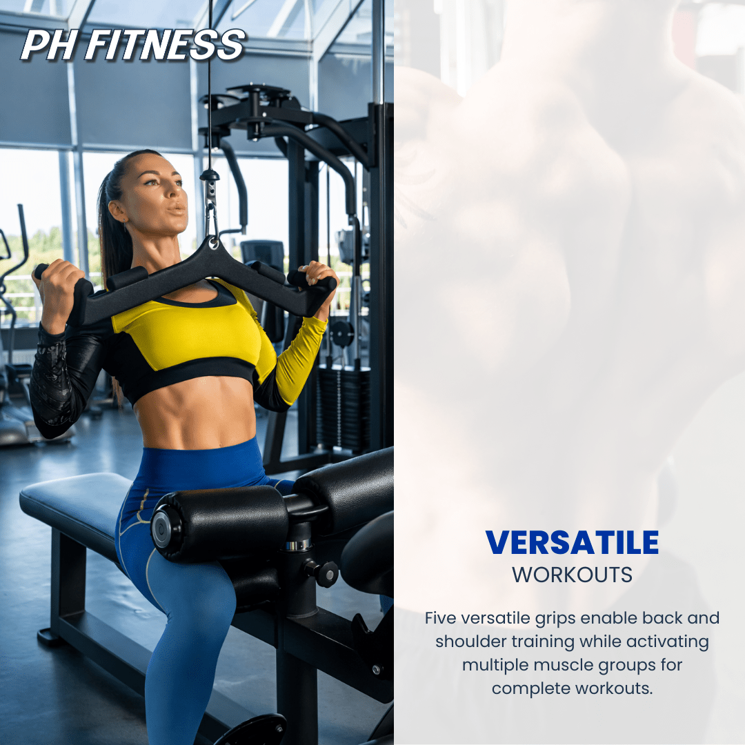 Multi Angle Kabelgreep Set PRO 5 - Delig met Carabiners – Ergonomische Kabelgrepen voor Lat Pulldown, Rows, Rugtraining & Fitness - PH Fitness