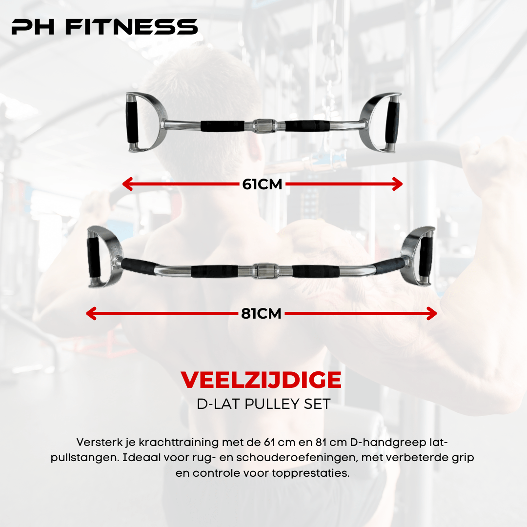 Afmetingenoverzicht van twee RVS D-lat pulley-stangen van 61 en 81 cm
