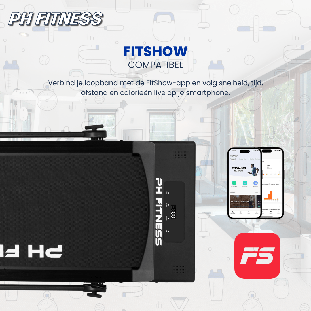 PH Fitness Loopband – 8 km/u - Incline & Handmatige Helling – Black / Zwart – Walking Pad – Loopband voor Thuis – Loopb - PH Fitness
