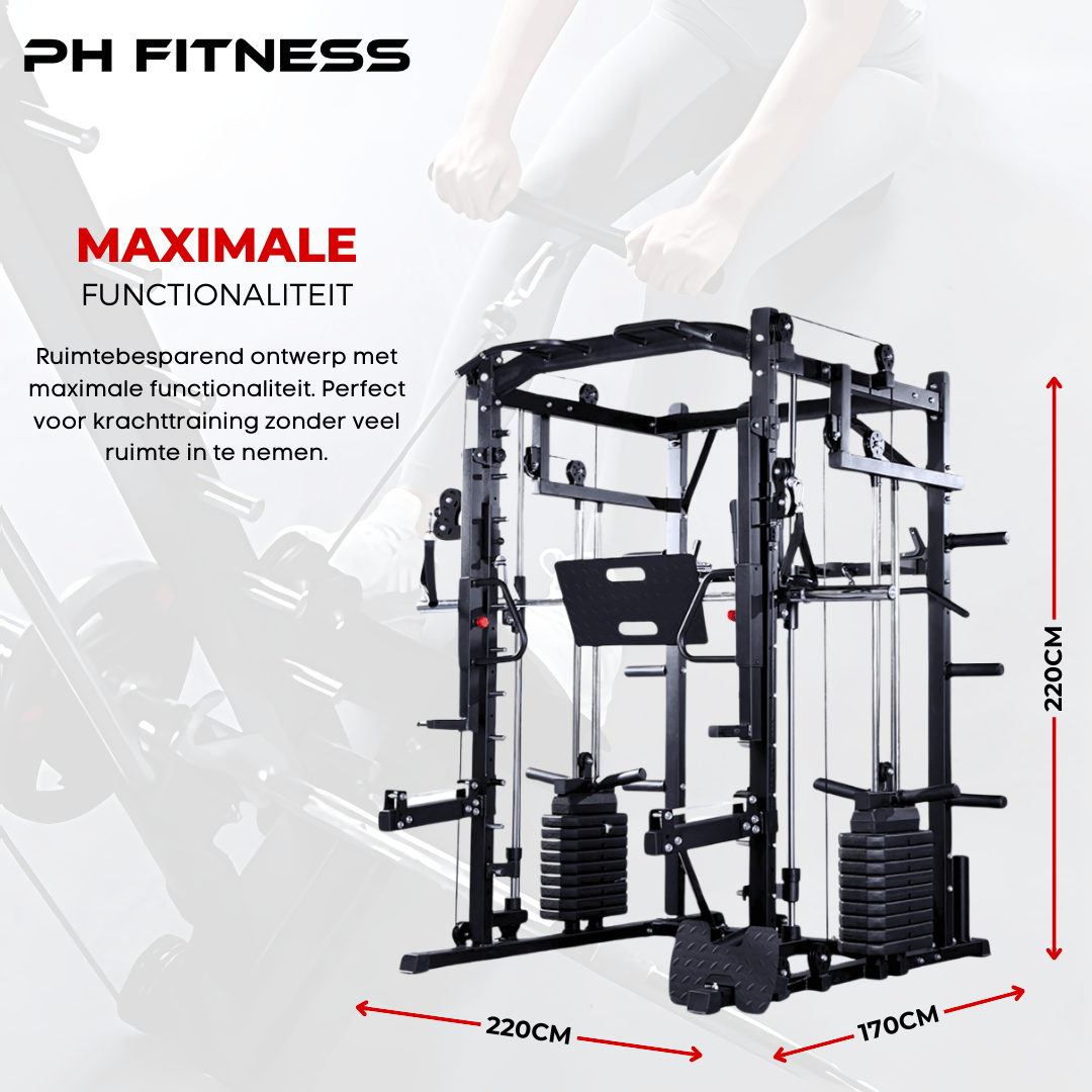 Premium Power Rack met Smith Machine, Leg Press en 160KG Gewichtsstapel - PH Fitness