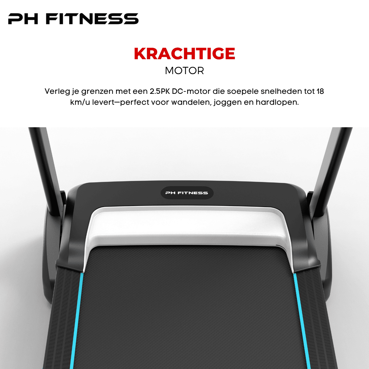 PRO - 190 Opvouwbare Loopband – 2.5HP, 18km/u, 15% Automatische Hellingshoek, Bluetooth, 130kg Draagvermogen - PH Fitness
