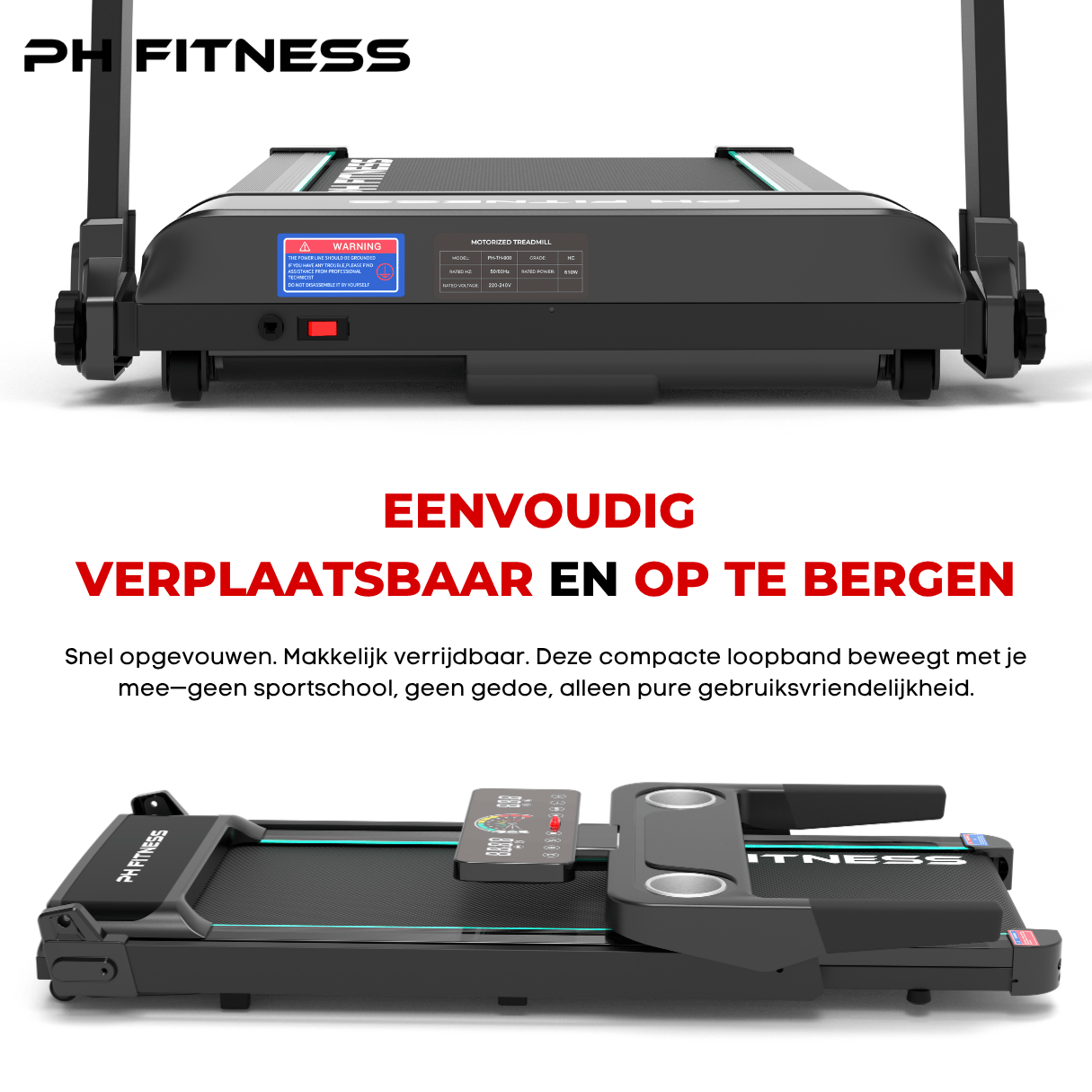 TH - 900 Opvouwbare Loopband – 1.5HP, 12km/u, Bluetooth App, 130kg Draagvermogen, Veiligheidssleutel - PH Fitness
