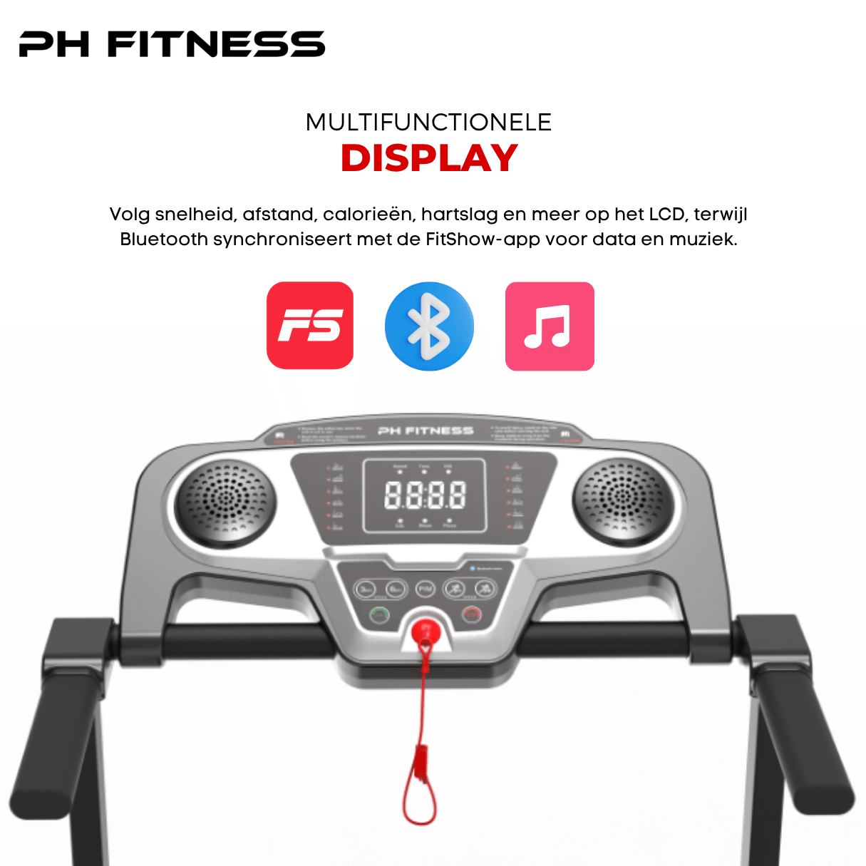 TR - 800 Opvouwbare Loopband – 1.5HP, 12km/u, Bluetooth App, 130kg Draagvermogen, 12 Programma’s - PH Fitness