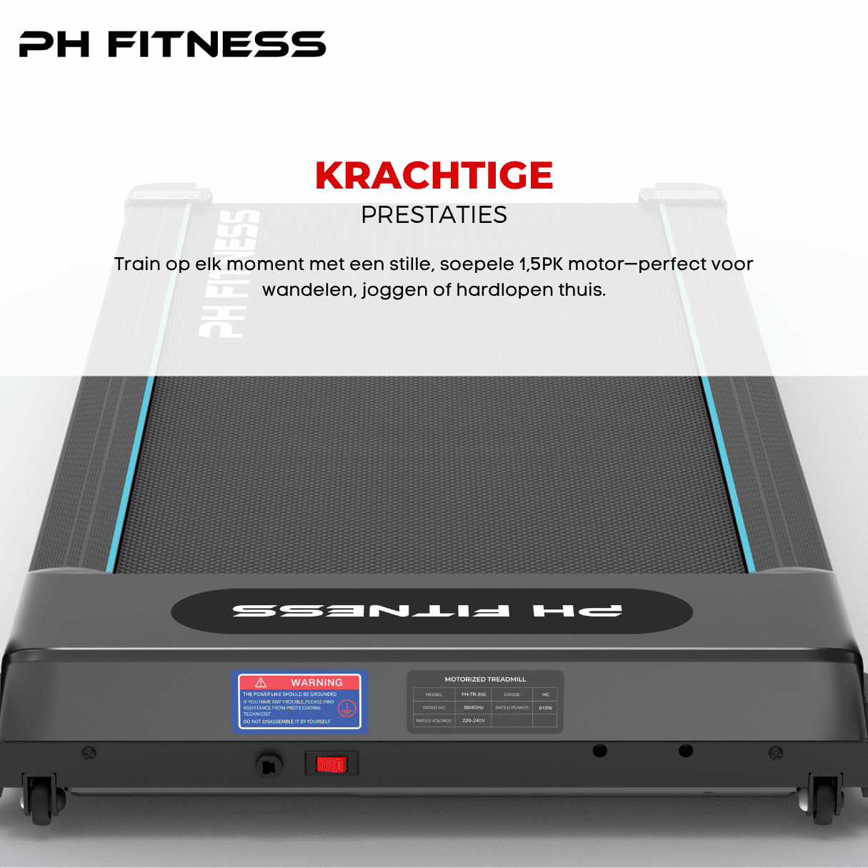 TR - 800 Opvouwbare Loopband – 1.5HP, 12km/u, Bluetooth App, 130kg Draagvermogen, 12 Programma’s - PH Fitness