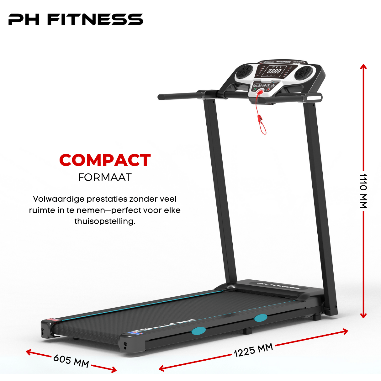 TR - 800 Opvouwbare Loopband – 1.5HP, 12km/u, Bluetooth App, 130kg Draagvermogen, 12 Programma’s - PH Fitness