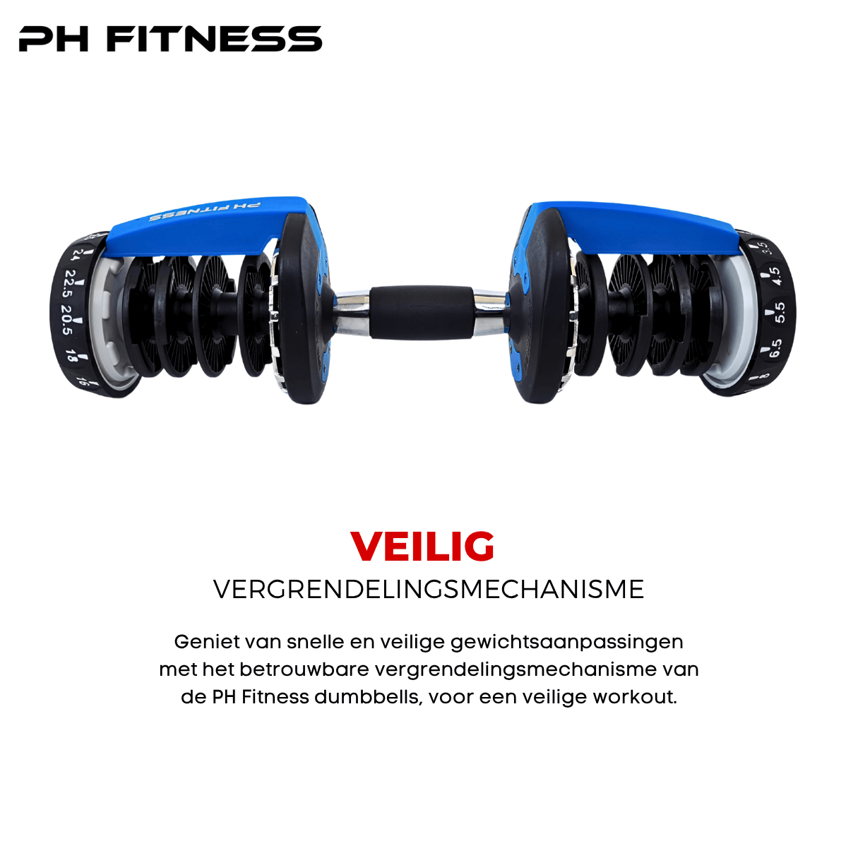 Verstelbare Dumbbells Set 24KG - Blauw - PH Fitness