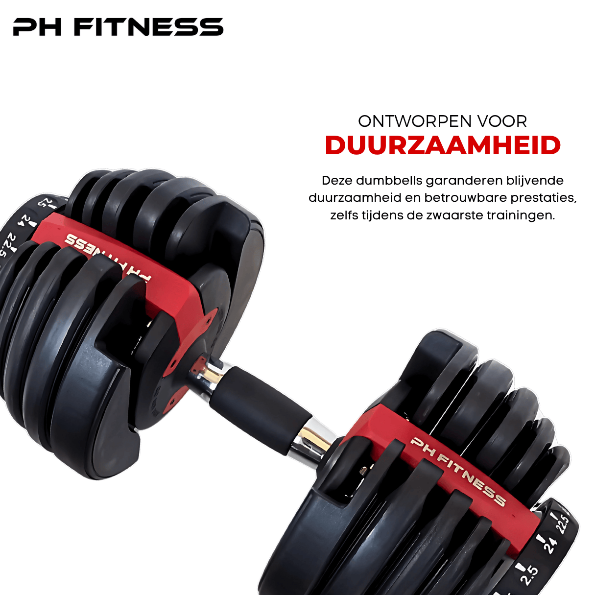 Verstelbare Dumbbells Set 24KG - Rood - PH Fitness